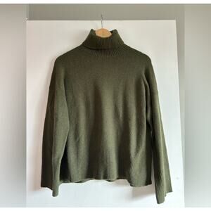 J Crew Womens Sweater Green Knit Turtle Neck Merino Wool Alpaca Size M